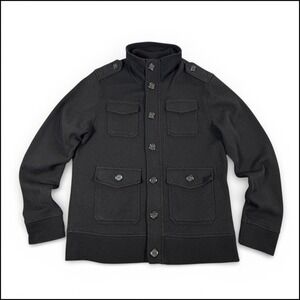 Banana Republic Black Wool Military Sweater Jacket Mens‎ M Utility Quiet Luxury